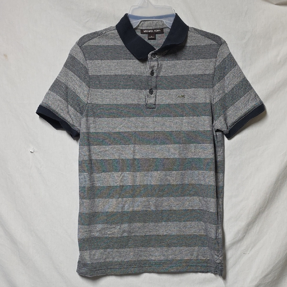 Men's Striped Polo Shirt - Gray by Michael Kors